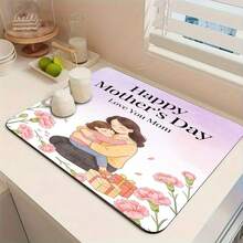 1pc Carnation Hug Design - Multifunctional Absorbent Pad, Polyester Waterproof Table Protector Mat For Kitchen, Dining Table, Washing Machine, Bathroom Vanity, Kitchen Accessories, Party Supplies, Adds Happiness To Home - Carnation's Embrace - View 3