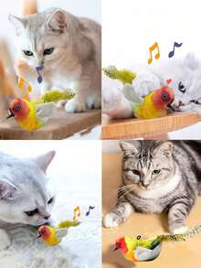 逼真鸣叫鸟猫玩具，羽毛逗猫棒，耐咬自娱玩具，互动益智玩具 - 查看 4