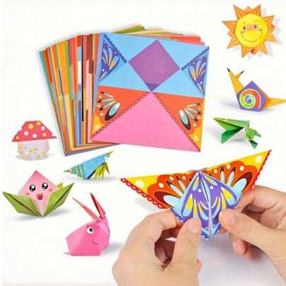 Bộ gấp giấy Origami 52 chi tiết, kèm sách hướng dẫn, dự án thủ công tự làm, khóa học thủ công cơ bản.