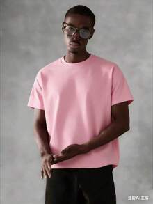 Oversized Boxy Cut Short Sleeve Jersey T Shirt Casual Crop Fit Streetwear Modern Minimalist All Season Essential Top-Comfortable Retro Cotton T-Shirt- - 粉色 - 查看 1