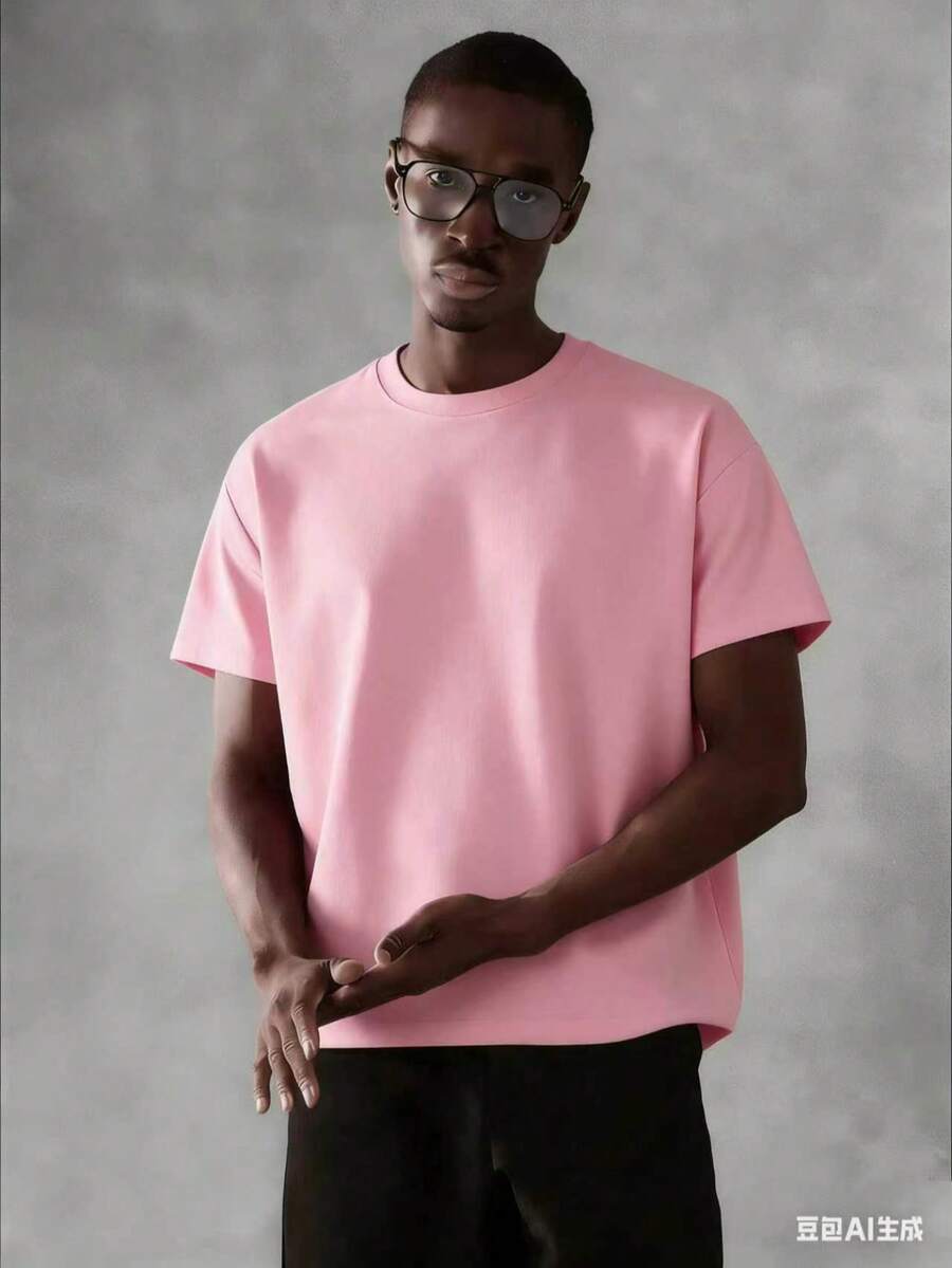Oversized Boxy Cut Short Sleeve Jersey T Shirt Casual Crop Fit Streetwear Modern Minimalist All Season Essential Top-Comfortable Retro Cotton T-Shirt- - 粉色 - 查看 1