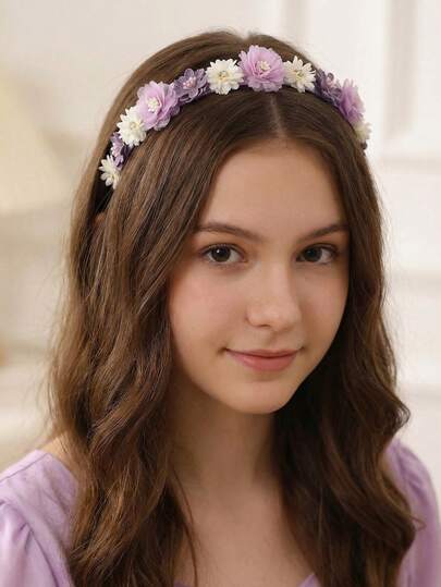 1 chiếc băng đô hoa giả màu tím cho bé gái, thích hợp cho kỳ nghỉ, bãi biển, trang trí hàng ngày.