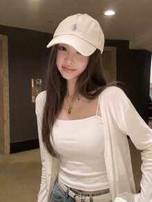 简约百搭纯色经典吊带背心，带衬垫胸罩，时尚女款 - 白色 - 查看 5