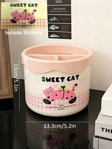 1个可爱化妆刷收纳盒，大容量隔层整理盒，多功能桌面卡通化妆品口红铅笔收纳盒 - 多色 - 查看 6