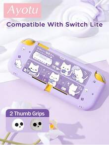 Ayotu 紫色猫咪主题Switch保护壳，适用于新款Switch 2 (2025)/Switch NS/Switch OLED，无需取下即可在底座上使用，通用游戏手柄保护套，包含2个摇杆帽，Switch游戏配件，防摔防刮，春日浪漫/返校季/情人节礼物 - 查看 9
