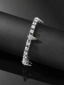 Men's Hip-Hop Style Tennis Chain And Teardrop-Shaped Cubic Zirconia Chain Bracelet, Shiny Jewelry, Gift For Boyfriend - Silver - View 3