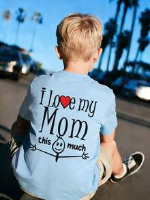 Camiseta con eslogan "Amo a mi mamá" para niño preadolescente, de tela suave y cómoda, adecuada para deportes al aire libre, uso diario, estilo callejero, - Gris - Ver 2