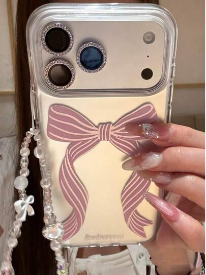 韩系ins风可爱激光银色蝴蝶结手机壳，适用于 17 Pro Max，兼容 16 Pro、新款17、14 Pro、创意15 Pro，全方位保护手机壳