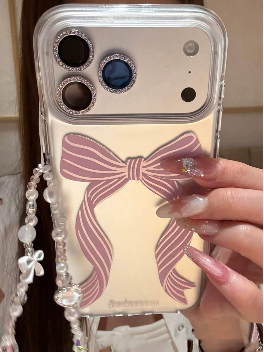 韩系ins风可爱激光银色蝴蝶结手机壳,适用于 17 Pro Max,兼容 16 Pro、新款17、14 Pro、创意15 Pro,全方位保护手机壳 - 銀色 - 查看 1