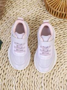 1 Pair Pink Children's Casual Sports Shoes, Breathable Mesh Spring/Summer Kids Shoes, Comfortable & Fashionable With Hook And Loop Closure - Purple - View 4