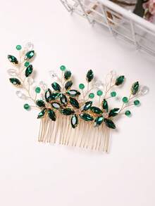 1pc Women's Luxury Crystal Rhinestone Decorative Hair Comb, Bridal Updo Hair Accessory,Summer,Holiday,Travel,Festival,Birthday - 63296 Green - View 5