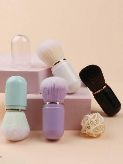 1 Set Multi-Functional Retractable Makeup Brush Set - Mini "Capsule" Style Brushes For Travel - Cute Blush & Foundation Brushes (With Covers) - Suitable For Liquid, Cream Makeup, Powder & Cream Contour - Essential Makeup Tools