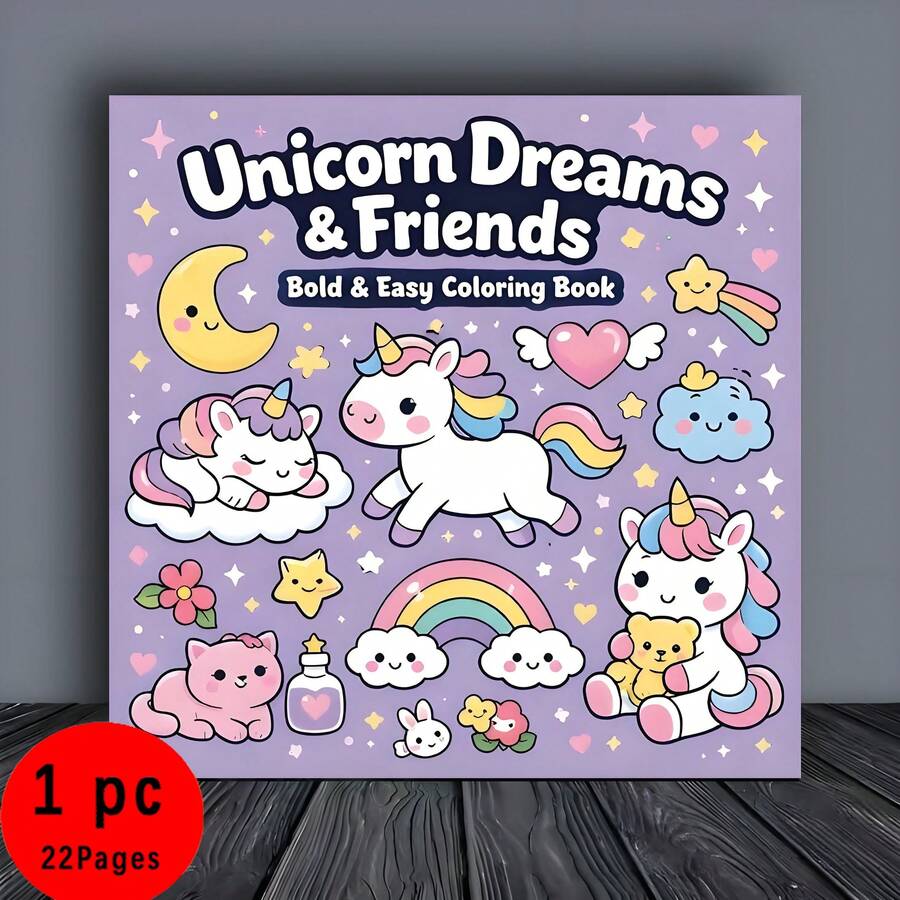 Página para colorear 'Unicornios y Amigos' - 22 diseños de arte lineal cómodos para leer - Una pieza - Ver 1