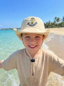 1pc Kids' Beige Foldable Cartoon Bucket Hat, Suitable For Boys In Spring, Summer, Autumn And Winter, Lightweight For Outdoor, Travel, School Activities - 1PC - View 5