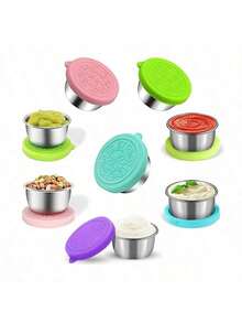 2/6pcs X 1.6oz Stainless Steel Salad Dressing Containers With Lids, Small Leak-Proof Reusable Portable Sauce Cups For Lunch Boxes, Picnic, Travel Meal Prep And Kitchen Storage - Multicolor - View 10