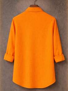 100% Cotton Linen, Breathable, Lightweight, Button-Down Collar, Men's Linen Shirt - Orange - View 4