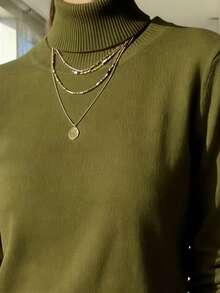 WOMEN'S LONG SLEEVE KNITTING BLOUSE WINTER BASIC HIGH NECK SWEATSHIRT - xanh quân đội - Xem 1