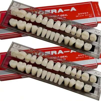 1 pieza Dentadura postiza de resina de boca completa, dentadura de arco completo de polímero sintético, 23 tonos de A2 para el maxilar superior e inferior, material dental para reemplazo, manualidades o maquillaje de Halloween