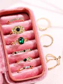 Bộ 9 chiếc nhẫn đính đá và ngọc lục bảo sang trọng, thiết kế độc đáo, thanh lịch, món quà trang sức thời trang dành cho phụ nữ. - Nhiều màu - Xem 8