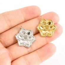 2件套时尚植物吊坠，304不锈钢材质，珠宝制作材料，神奇金属仙人掌、小花、莲花造型，瑜伽能量平衡吊坠，凸面空白底座，适合DIY宝石、树脂、手工工艺品，日常礼物，个性化纪念品，PVD 18K镀层 - Geometry - 查看 3