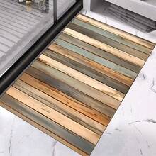 1pc Wood Mosaic Pattern Silica Gel Bathroom Doormat, Washable Non-Slip Durable Floor Rug - Wood Panel Splicing Pattern - View 7