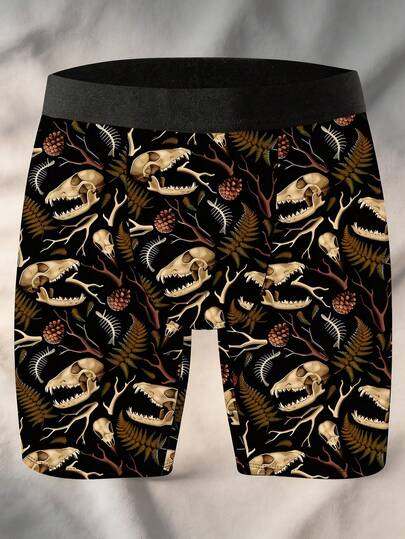 1 Piece Men's Novelty Boxer Briefs, Dark Vintage Print, Jungle Adventure Theme, Knitted Fabric, Loose Sport Fit, Breathable & Sweat-Wicking, Soft & Skin-Friendly, Casual Athletic Boxer Underwear