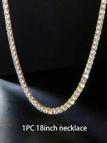 1pc 4mm Tennis Chain, Zinc Alloy Multi-Layer Chain Necklace For Men, Rock Hip Hop Rap Style, Classic Design Ensures Versatility And Practicality, Presents Unparalleled Brilliant Luster, Suitable As Friend Gathering, Birthday, Party Gift - Fashion Tennis Chain - View 6