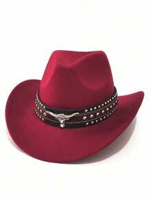 1 pièce Chapeau de cowboy vintage occidental, orné d'une ceinture à trois rangées de clous en forme de taureau, un accessoire élégant pour la rentrée scolaire, convenant pour le port décontracté quotidien, les fêtes de cowboy occidental, les voyages de vacances et autres occasions, été, plage, festival - Chapeau de cowboy à trois rangées de rivets - Voir 8
