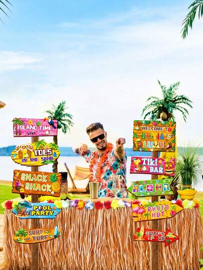 13개 하와이 테마 환영 파티 표지판, 하와이 테마 파티 장식, 하와이 테마 파티 장식, 열대 하와이 테마 야외 장식, 수영장 바베큐 파티 현관 표지판, 사진 벽 배경, 실내 및 실외 행사 (전원 필요 없음), 하와이 파티 장식, 행사 표지판, 휴일 장식, 경량 장식, 파티 장식, 사교 모임