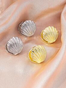 1 Pair Fashion Metal Shell Shaped Hoop Earrings, Minimalist Elegant Design Suitable For Women's Daily Wear, Party, Travel - Small Seashell Earrings - View 6