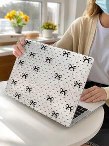 This Is A One-Piece, Black, Frosted Transparent Laptop Case With A Bow And Heart Pattern. It's Lightweight, Shockproof, And Compatible With MacBook Air 13-Inch/15-Inch And 14-Inch Pro M2 And M3 Chipsets. Combining Fingerprint Resistance, Shock Protection, And Heat Dissipation, It's The Perfect Gift For Holidays And Special Occasions. - View 4