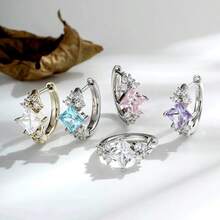 Khuyên tai đơn giản, sang trọng, đính đá Zirconia hình vuông, kiểu dáng thanh lịch dành cho nữ, thích hợp cho nhiều phong cách. - Nhiều màu - Xem 1