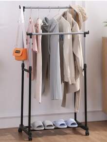 Perchero multifuncional con ruedas para ropa y sombreros / Secadora ajustable / Estantería de pie para almacenamiento de zapatos y sombreros - Doble capa - Ver 6