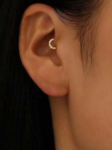 1 đôi bông tai bạc 925 hình ngôi sao bất đối xứng tối giản, đính kim cương, thiết kế thanh lịch phù hợp cho phụ nữ. - đơn - Xem 2