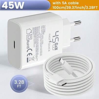GaN Fast Charger Wall Charger 45W USB-C Super Fast Charger, Compatible With Android Phones, 3.28ft Charging Cable, Rapid Charging For Samsung Galaxy S26 Ultra/S26+/S25 Ultra/S25+/S24/S23/S22 Spring Gift Birthday Gift