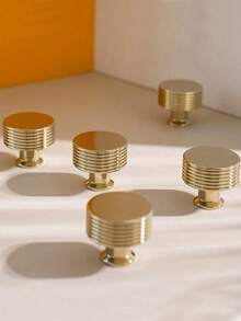 8pcs Blum European Style Solid Single Hole Cabinet Handles, Suitable For Drawers, Cabinets, Kitchens, Wardrobes, Vanities, American Furniture High-End Single Hole Pulls, Copper Material. Screws Included. - gold - View 1