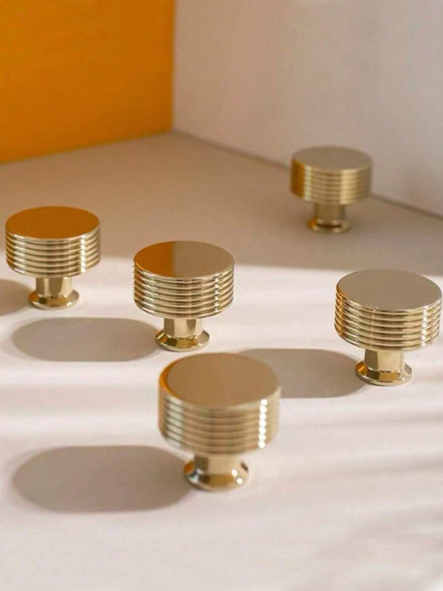 8pcs Blum European Style Solid Single Hole Cabinet Handles, Suitable For Drawers, Cabinets, Kitchens, Wardrobes, Vanities, American Furniture High-End Single Hole Pulls, Copper Material. Screws Included. - gold - View 1
