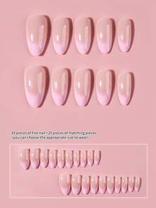 30pcs Almond-Shaped Light Pink French Nail Stickers, Press-On Manicure Stickers, Full Coverage Acrylic Fake Nails Set, Includes 1pc Gel Polish And 1pc Nail File - Multicolor - View 3