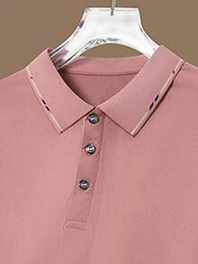 Men's Casual Pink Polo Shirt With Contrast Color Trim - Pink - View 4