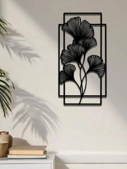 1 Stück Ginkgo Blatt Metall Wanddekoration - Modernes minimalistisches schwarzes Blattdesign, 15.75 Inch quadratische Metall Wandkunst geeignet für Wohnzimmer, Schlafzimmer oder Büro, natürliche Heimdekoration, perfektes Einweihungsgeschenk