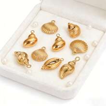 1 Mặt dây chuyền hình vỏ sò bằng thép không gỉ 304, mạ vàng 18K, hình vỏ ốc xà cừ/vỏ sò biển, thích hợp để tự làm vòng cổ, vòng tay và trang sức, không gây dị ứng và chống gỉ. - ốc xà cừ - Xem 6