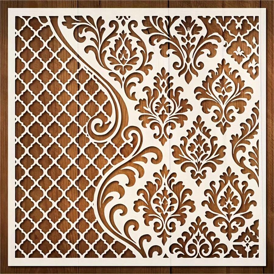 Reusable Vintage Floral Pattern Template, Suitable For DIY Wall Art, Scrapbooking And Embossing - Durable PET Plastic, Easy To Use 11.8 Inch X 11.8 Inch Template - A - View 1