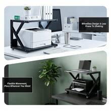 Modern Desktop Printer Stand 2 Tier Desk Organizer Multi-Purpose Computer Monitor Riser With Storage Shelves Wood Printer Stand For Home Office Fax Machine Scanner Books - Black - View 4