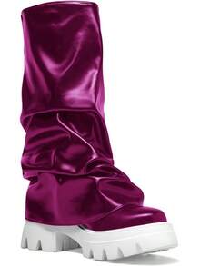 Women's Platform Round Toe Mid Calf Boots With Chunky Heel - M-fuchsia - 查看 4