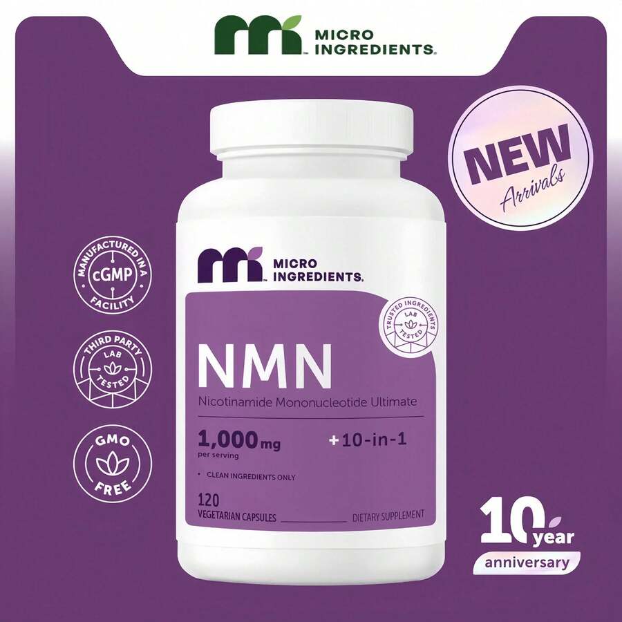 NMN Complex 1,000mg Per Serving, 10-1 Complex, Zero Filler, Pure NMN 500mg With Vitamin C, Resveratrol, CoQ10, TMG, Quercetin, & Glutathione| NAD+ Supplement Precursor - mặc định - Xem 1