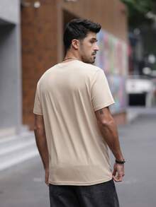 Camiseta de manga corta con cuello redondo y diseño sencillo para hombres - Albaricoque - Ver 3