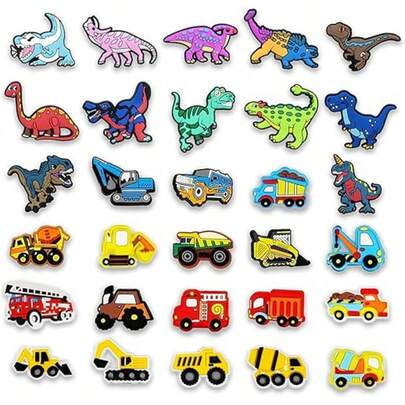12/18/30pcs Dinosaur Cars Charms PVC Shoe Jewelry Decoration,Clog Accessories Pins For Boys Teens Party Favors Birthday Gifts