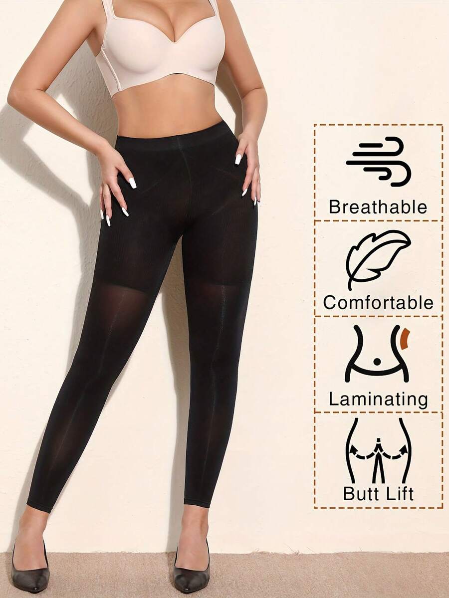 2条女士运动压缩紧身裤，7/8长度半透明塑身裤，提供塑形效果，提臀，瘦腿，收紧腰线。 - 彩色 - 查看 1