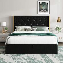 TEQIN Lift Up Full Size Storage Bed Frame With With Headboard, Velvet Upholstered Full Platform Bed With Diamond Tufted Design & Gold Trim, Hydraulic Support, No Box Spring Needed - Đen tuyền - Xem 5