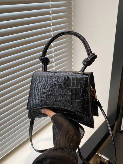 Túi xách mini thời trang tối giản họa tiết da cá sấu, túi đeo vai chéo dáng suông màu trơn sang trọng dành cho nữ.